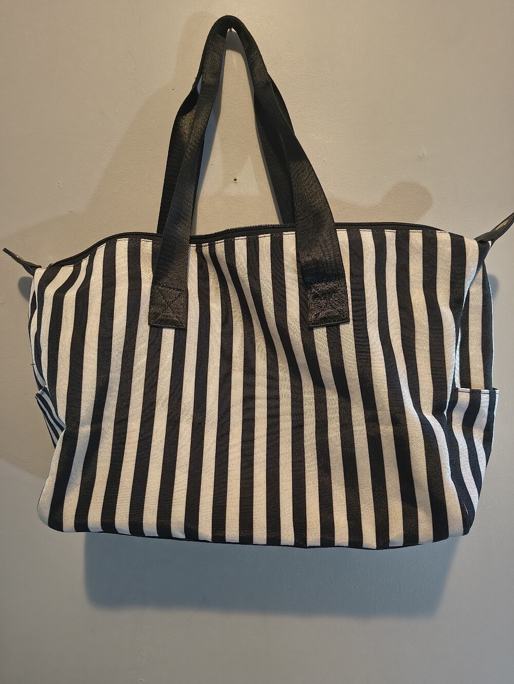 Alice + Olivia Black and White Striped Positano Canvas Tote